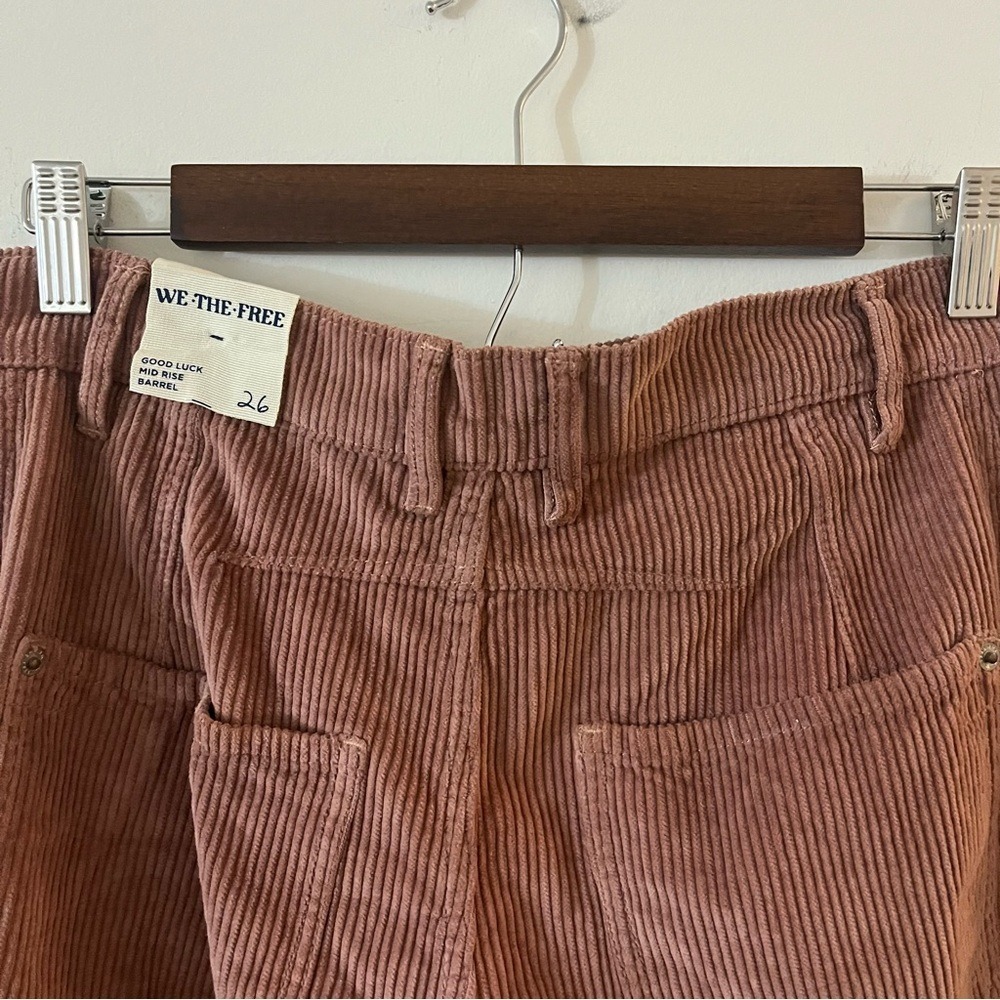 Free People We the Free Good Luck Mid Rise Barrel Pants Jeans Cord Rose 26 NWT - Picture 14 of 16